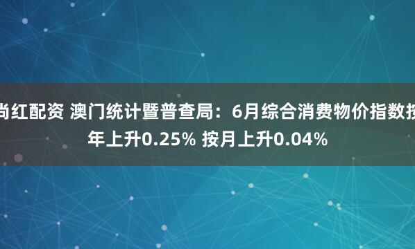 尚红配资 澳门统计暨普查局：6月综合消费物价指数按年上升0.25% 按月上升0.04%